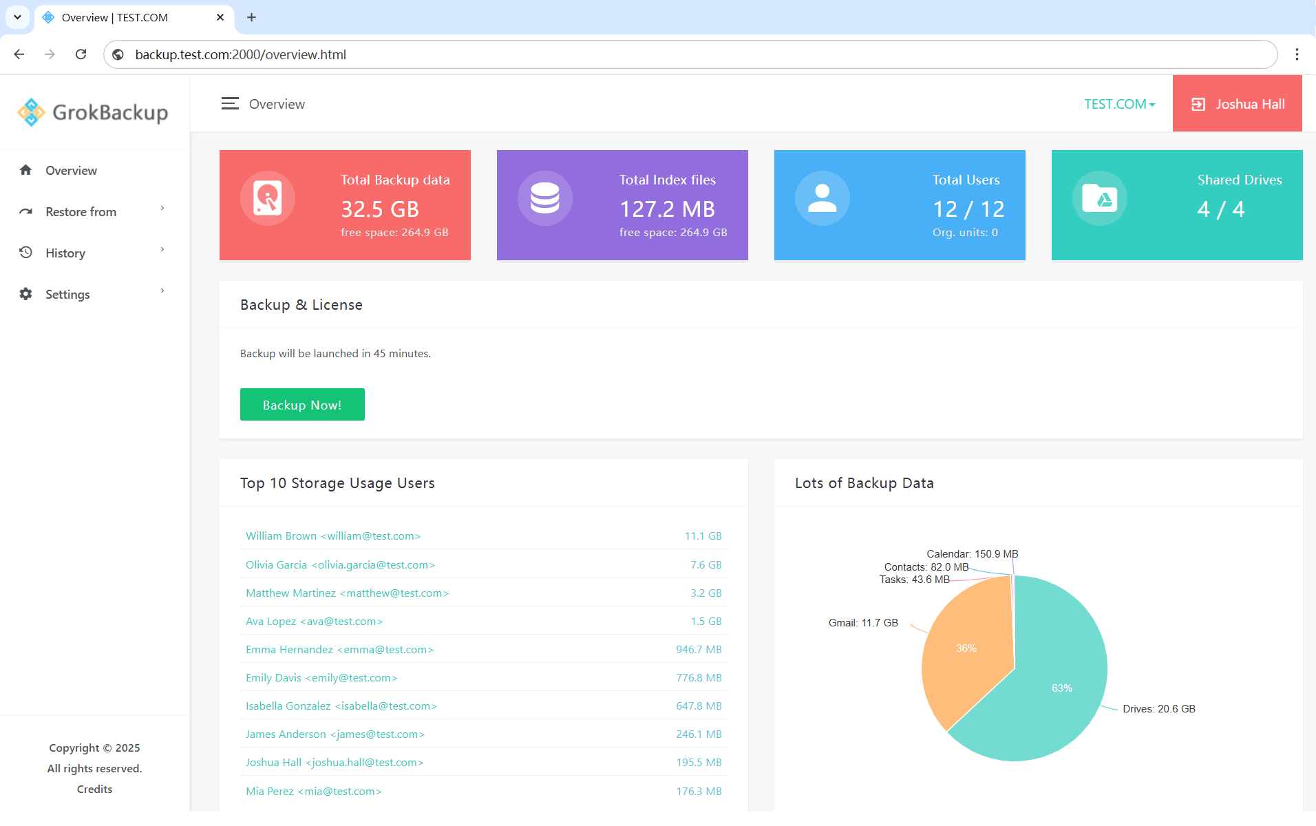 screenshot of GronBackup For Google Workspace
